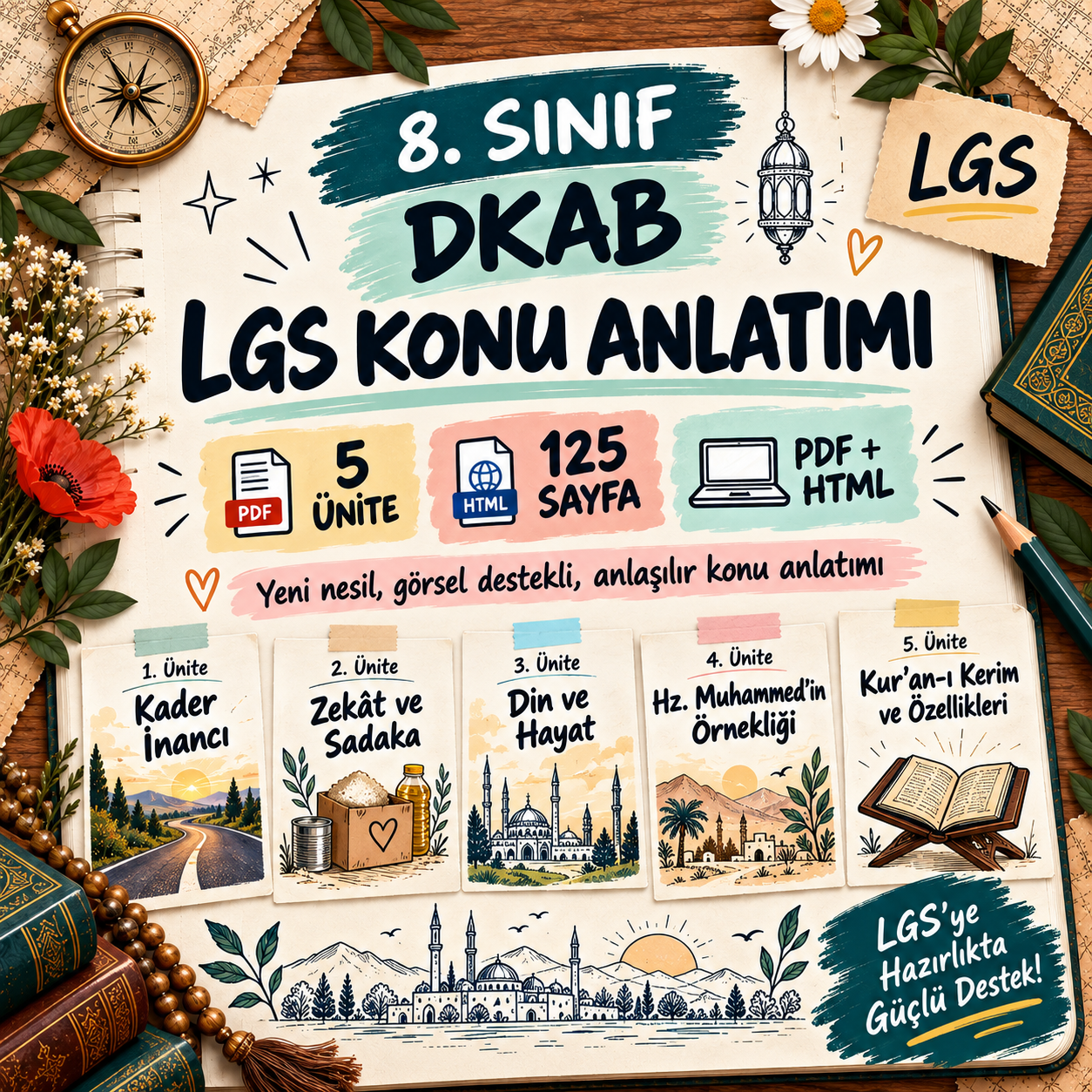8. Sınıf DKAB LGS Konu Anlatımı – 5 Ünite, 125 Sayfa