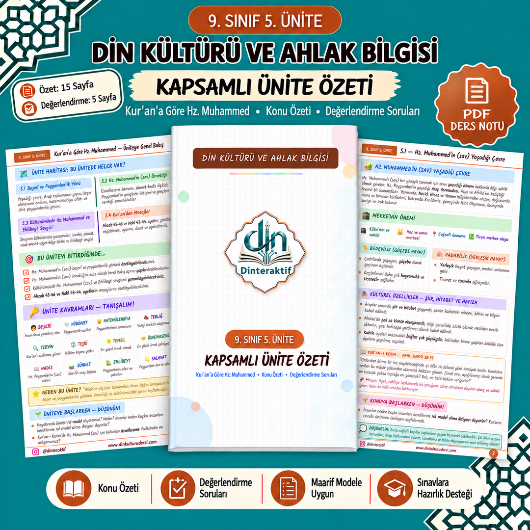 9. SINIF 5. ÜNİTE KAPSAMLI ÖZET -DEĞERLENDİRME